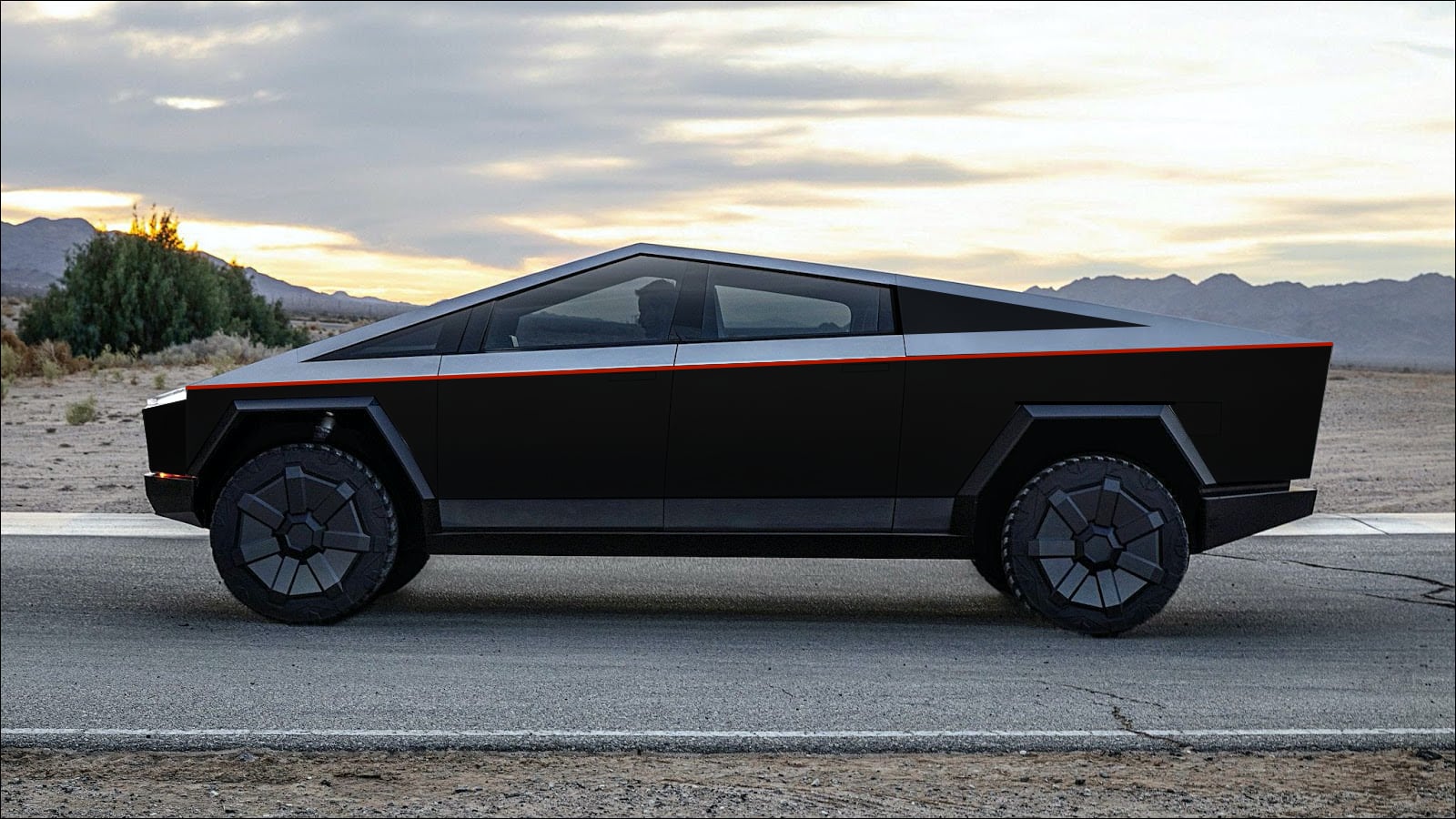 James Tesla CyberTruck with black bottom and red pinstrip.jpg